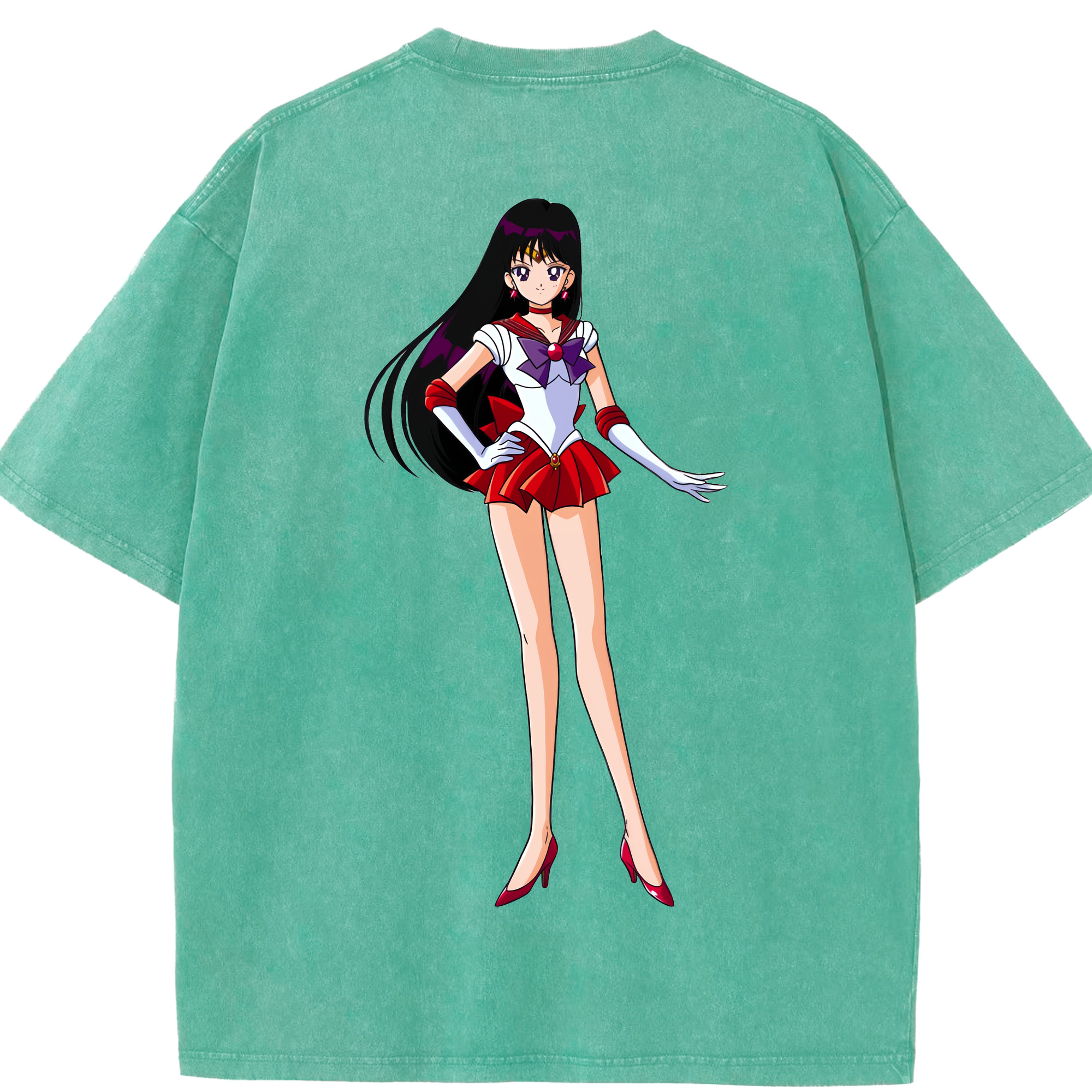（画像用） 美少女戦士セーラームーン 火野レイ ひの レイ Sailor Moon Hino Rei （セーラーマーズ,Sailor Mars） 綿100% ヴィンテージ風 半袖Tシャツ（背面プリント）